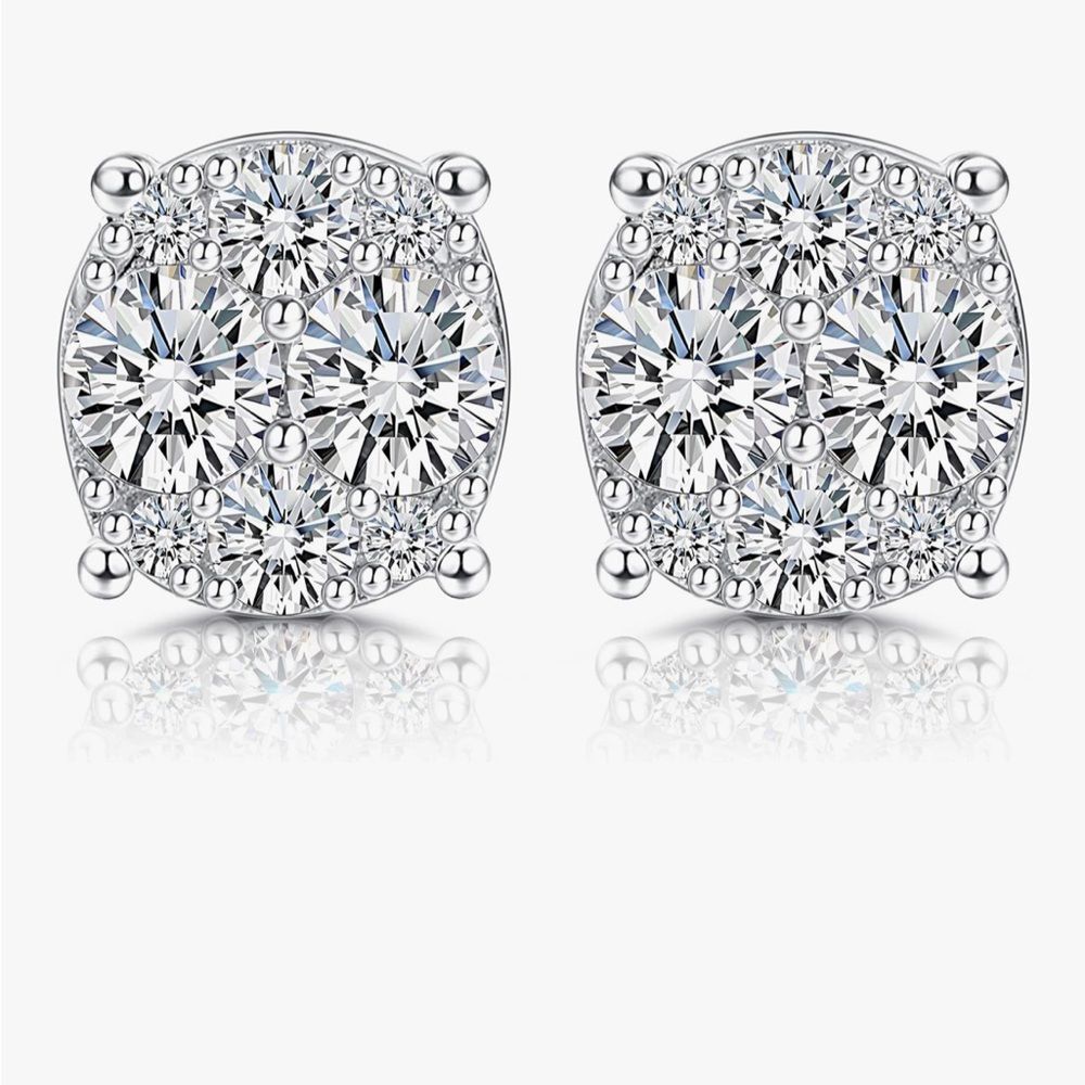 Moissanite Cluster Stud Earrings 18K White Gold Plated 925 Silver Elegant .5 CRT